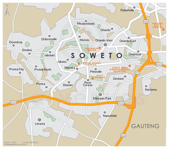 mapa Soweto Johannesburg